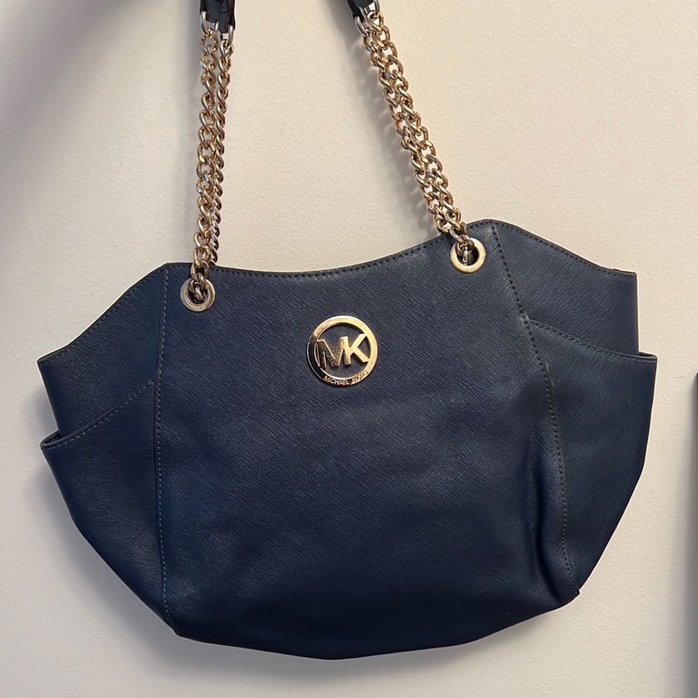 Michael Kors Navy Blue Leather Jet Set Travel Chain Shoulder Bag